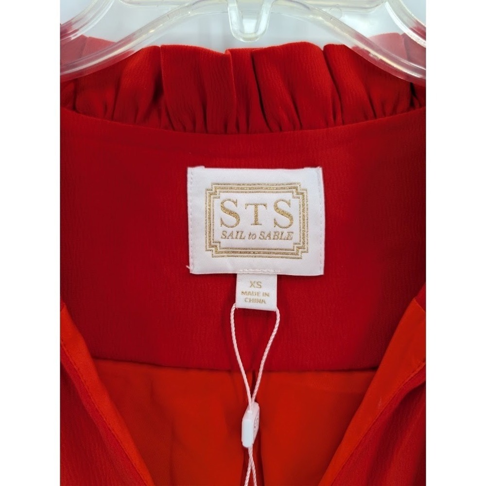 STS Sail to Sable Red Smocked Waist Dress Tiered Mini Ruffle V Neck XS Prom Hoco - Picture 2 of 12